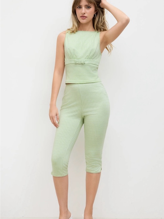 Cider Pants - Gingham Capri Pants- Light Green